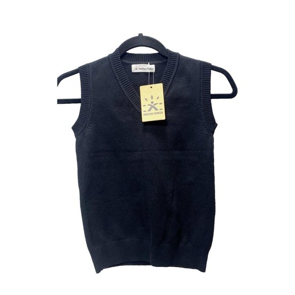 Black Sweater Vest Boys Size 7-8 V-Neck School Uniform Soft Knitted Cotton Top - Picture 1 of 5